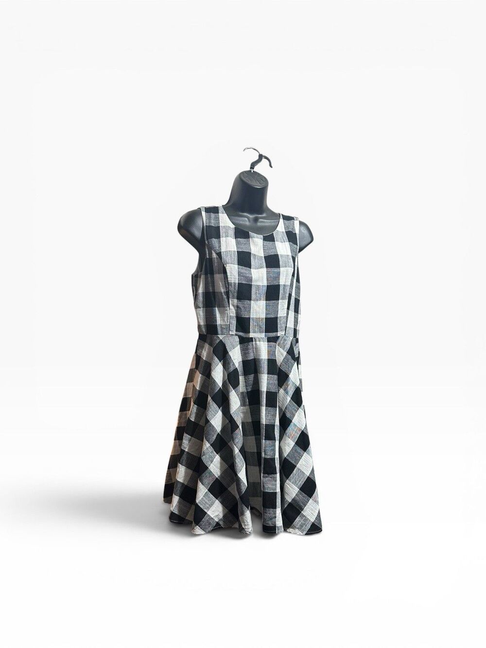 Maison Jules Buffalo Check Plaid Gingham Fit & Flare Dress Women's Medium Picnic